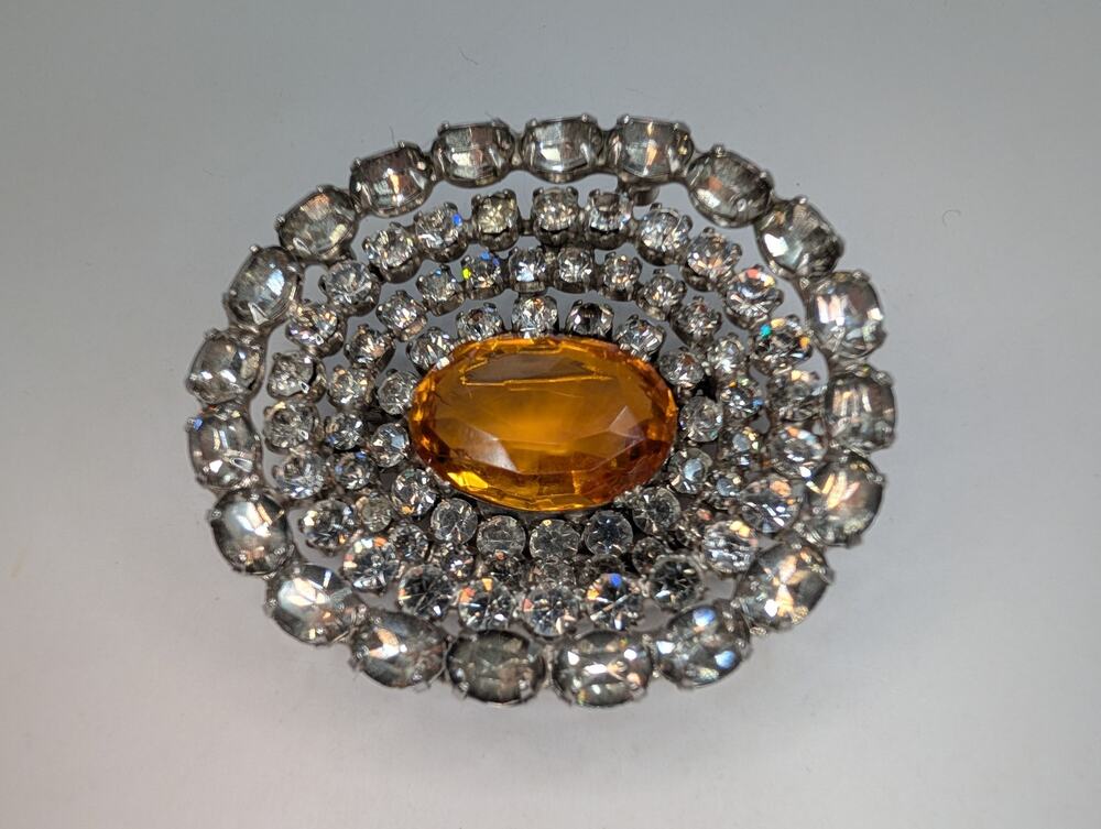 "Sunny Side Up Egg" Deep Concave Mid-Century Statement Brooch